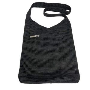 The Sak Solid Black Crochet Shoulder Bag Purse Minimalist